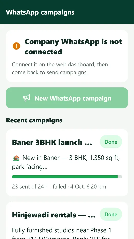 WhatsApp campaigns in Nutaan CRM with delivery progress