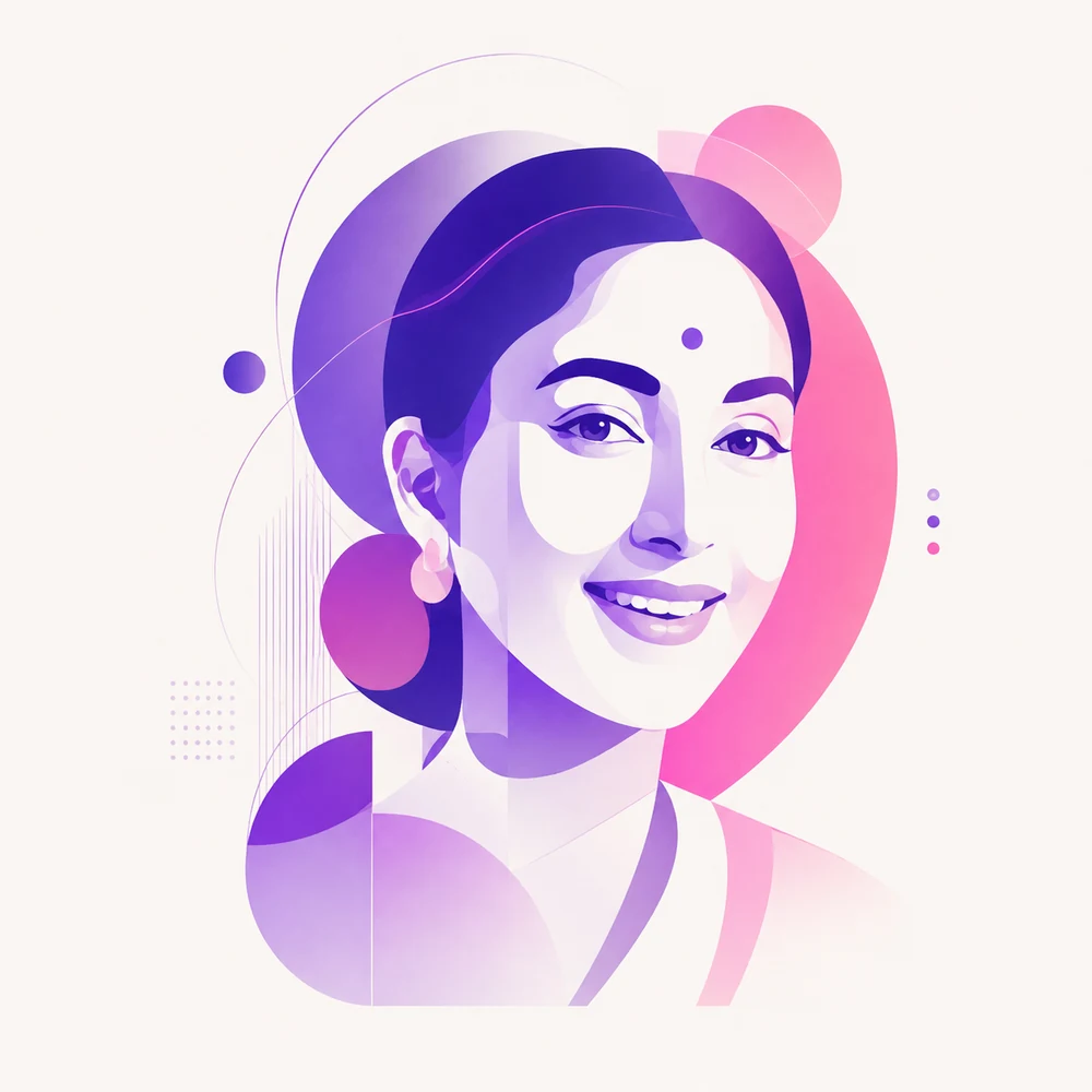Illustrated portrait of the Indian actress Nutan